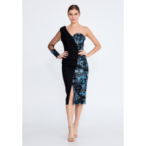 One Shoulder Midi Crepe Column Regular Cocktail Dress