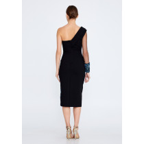 One Shoulder Midi Crepe Column Regular Cocktail Dress