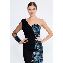 One Shoulder Midi Crepe Column Regular Cocktail Dress