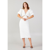 Short Sleeve Midi Crepe Column Regular Evening Dress