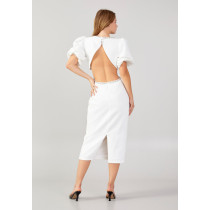 Short Sleeve Midi Crepe Column Regular Evening Dress