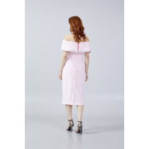 Off Shoulder Midi Crepe Column Regular Evening Dress