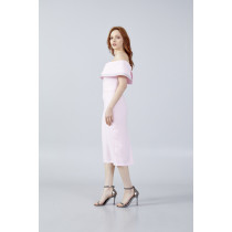 Off Shoulder Midi Crepe Column Regular Evening Dress