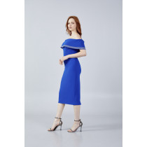 Off Shoulder Midi Crepe Column Regular Evening Dress