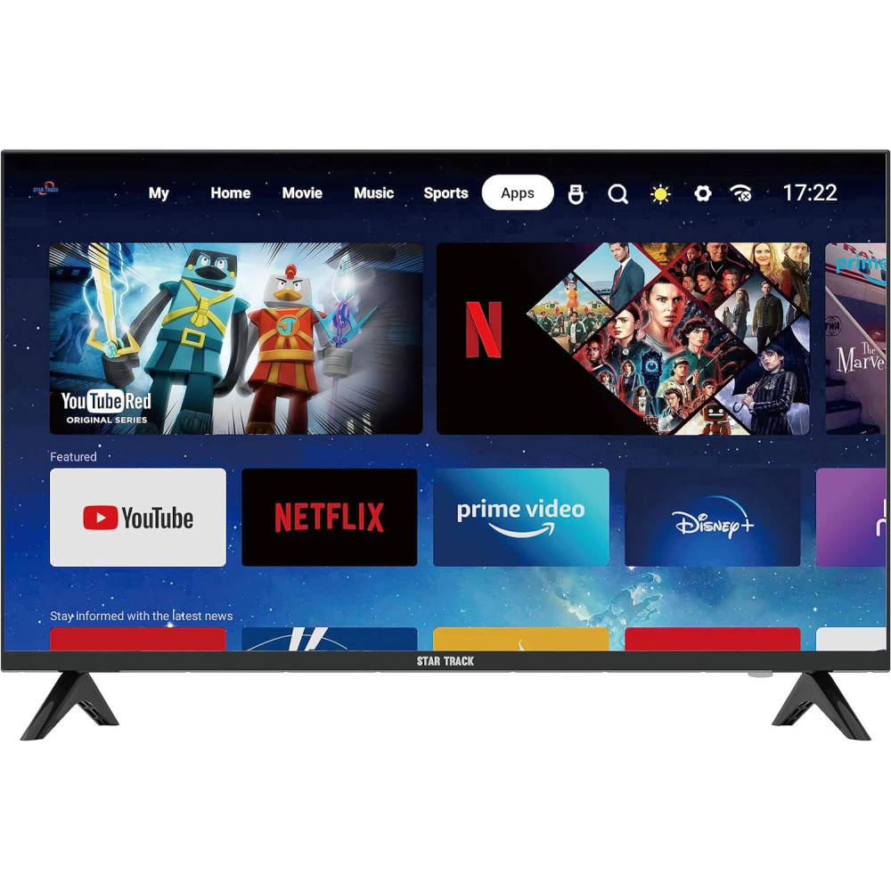 STAR TRACK 43 Inch Smart TV Android 14, Full HD, Netflix, YouTube, Miracast, Bezel less, Satellite receiver, 5GHz WIFI Connectivity