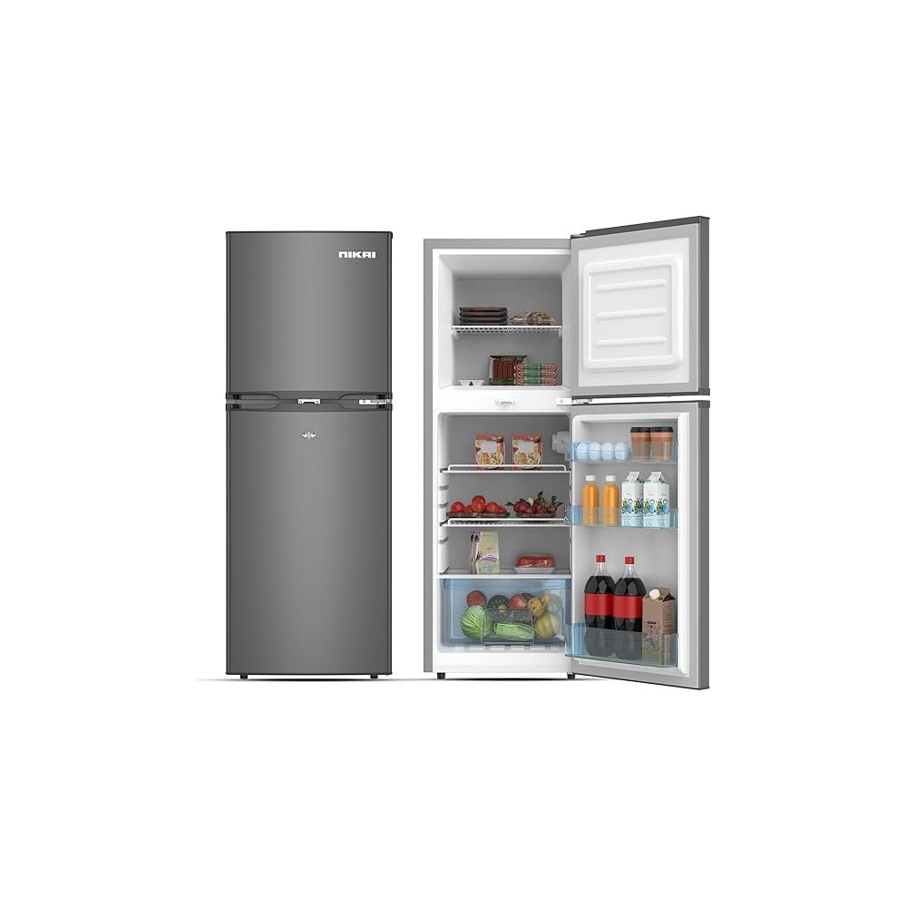 Nikai 190L Gross/138L Net, Double Door Refrigerator With Vegetable Crisper And Adjustable Glass Shelves, Defrosting And Temperature Control, Ideal For Kitchen, Bedroom, Office And Hotels, NRF190DN4S Silver