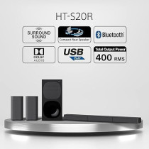 Sony HT-S20R Real 5.1ch Dolby Digital Soundbar for TV with subwoofer and Compact Rear Speakers, 5.1ch Home Theatre System (400W,Bluetooth And USB Connectivity, HDMI And Optical connectivity)
