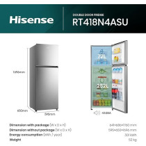 Hisense RT418N4ASU Top Mount Refrigerator 320L Net Capacity, Twist ice maker, No Frost, Moisture Fresh Crisper, LED interior Light, Deodorizing Filter, Multi Air Flow, Silver