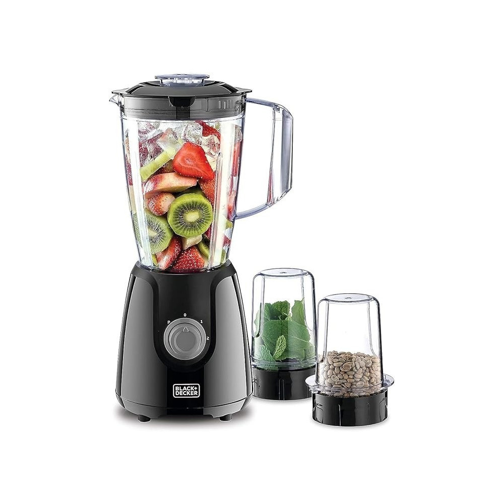 Black & Decker Blender with Grinder Mills, 400W Power, 1.5L with 300ml 2 Grinding Mills, Stainless Steel Blades and Two Pulse Control for Fine and Grinding of Coffee Herbs, BX440-B5
