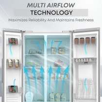 Krome 600 Liters Gross Side By Side Refrigerator With Water Dispenser, KR-SBS600WM, Inox