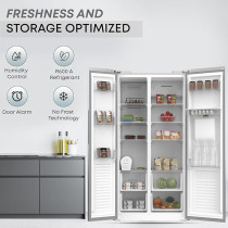 Krome 600 Liters Gross Side By Side Refrigerator With Water Dispenser, KR-SBS600WM, Inox