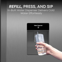 Krome 600 Liters Gross Side By Side Refrigerator With Water Dispenser, KR-SBS600WM, Inox