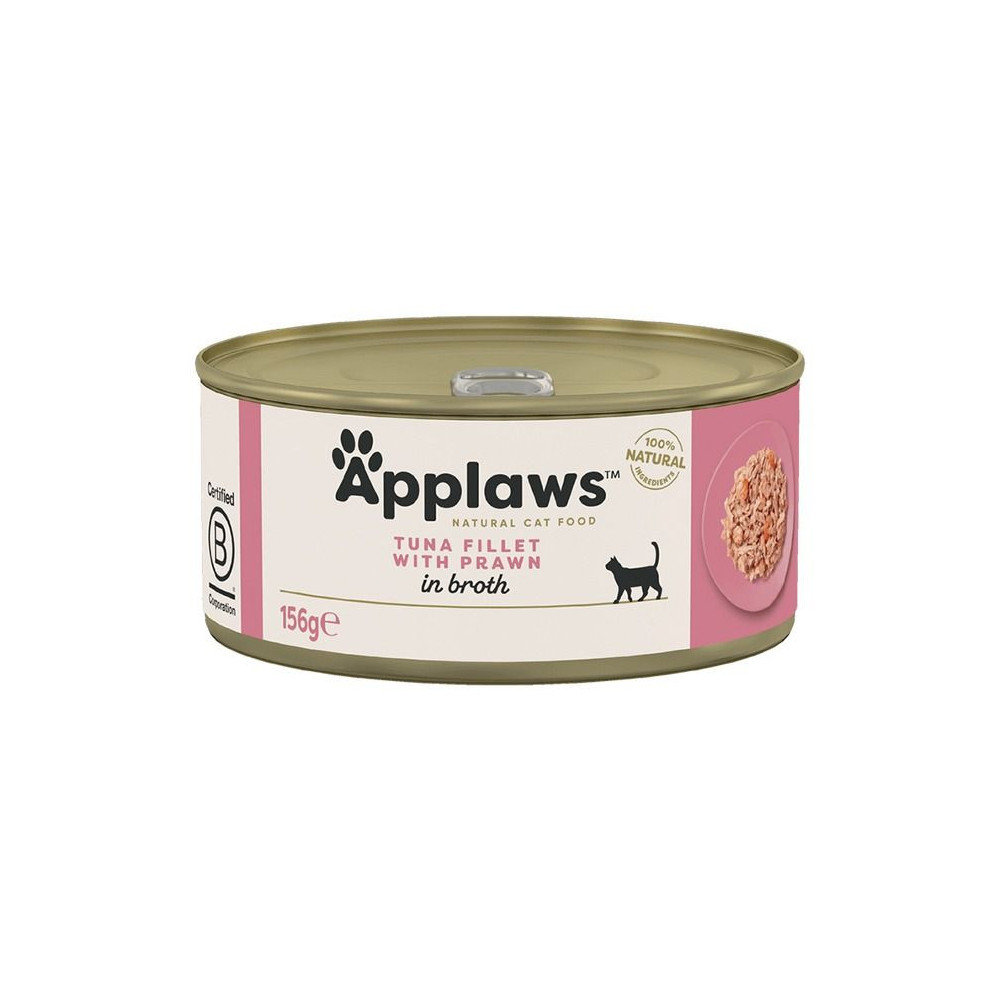 Applaws 156g x 12pcs Tuna Fillet with Prawn in Broth Wet Cat Food Tin