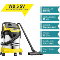 Karcher WD 5 S V-25/5/22 Wet and Dry Vacuum Cleaner, 25-Liter Container, Multi-Purpose Home Cleaning, Powerful Suction, Versatile Accessories, Yellow