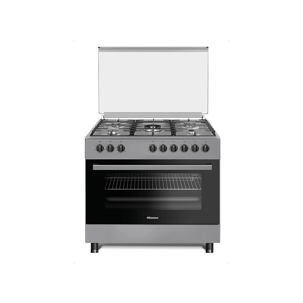 Hisense HGI9B21S, 90 cm Freestanding Gas Cooker With Dual Fan, 105 Liters Multifunction Oven, Cast Iron Pan Support, One Hand Ignition, Stainless Steel
