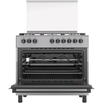 Hisense HGI9B21S, 90 cm Freestanding Gas Cooker With Dual Fan, 105 Liters Multifunction Oven, Cast Iron Pan Support, One Hand Ignition, Stainless Steel