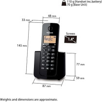 Panasonic Digital Cordless Phone with Caller ID Single Handset, UAE Certified, Black, KX TGB110UE1