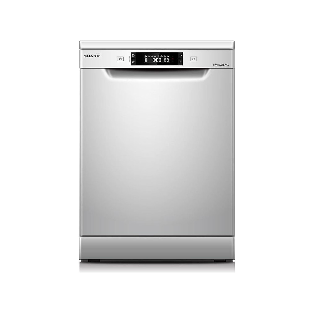 Sharp 8 Programs 14 Place Settings 3 Layered, Stainless Steel Tub Free Standing Dishwasher, Silver, QW-MA814-SS3