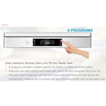 Sharp 8 Programs 14 Place Settings 3 Layered, Stainless Steel Tub Free Standing Dishwasher, Silver, QW-MA814-SS3