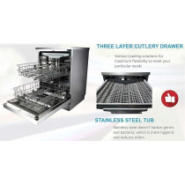 Sharp 8 Programs 14 Place Settings 3 Layered, Stainless Steel Tub Free Standing Dishwasher, Silver, QW-MA814-SS3