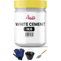 ABBASALI 1kg White Cement Powder, Ideal for Universal Adhesive, Construction, Art And Craft and Waterproofing for Home Repairs, Bathrooms, and Tiles With Gloves, Bucket And Karandi, Cement Pack Of 5