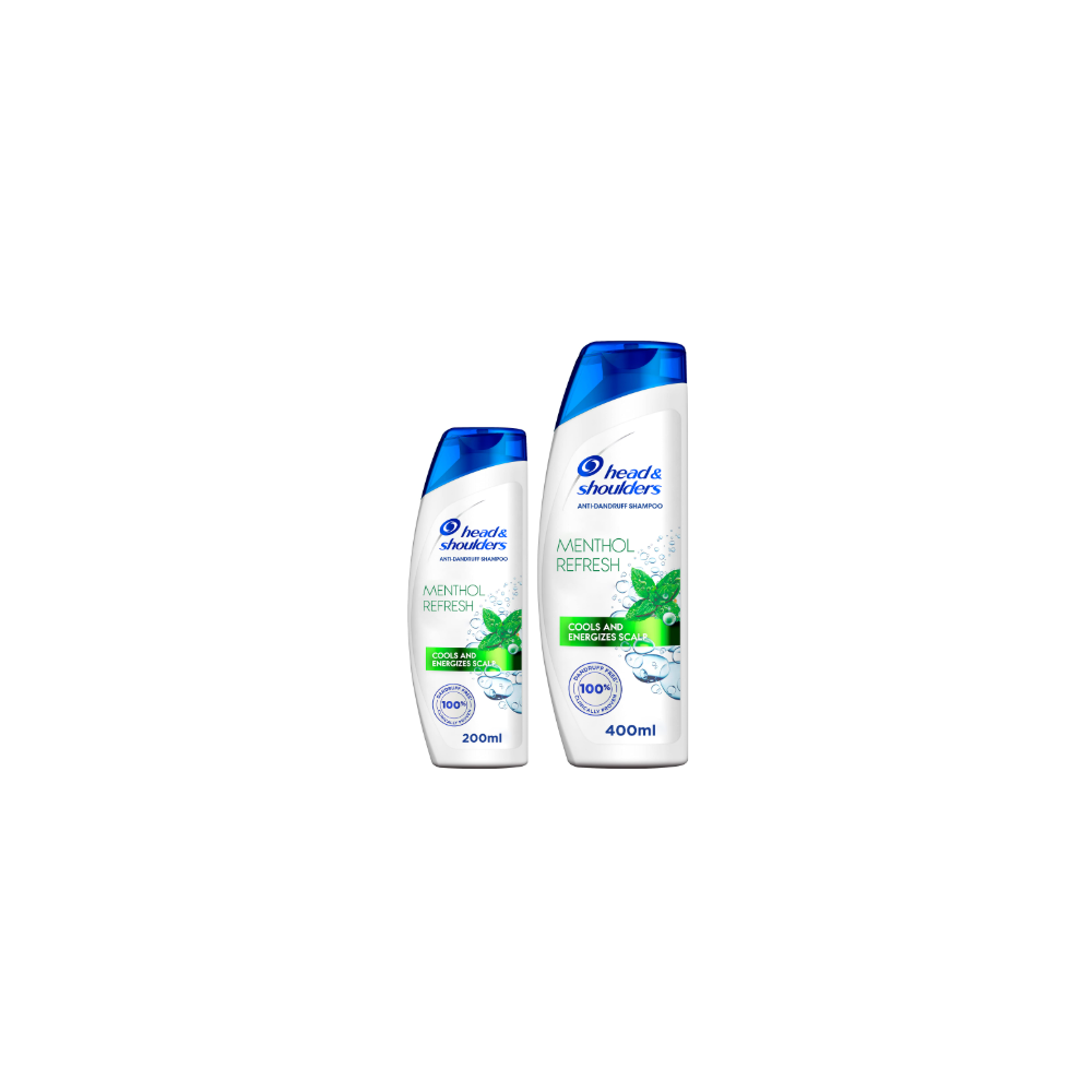 Head And Shoulders Menthol Refresh Anti-Dandruff Shampoo For Itchy Scalp, Pack Of 2, 400 + 200 ml