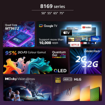 PHILIPS 75 INCH PREMIUM QLED GOOGLE TV WITH DOLBY VISION AND ATMOS WITH AI POWERD IMAGE PROCESSING (75PQT8169)