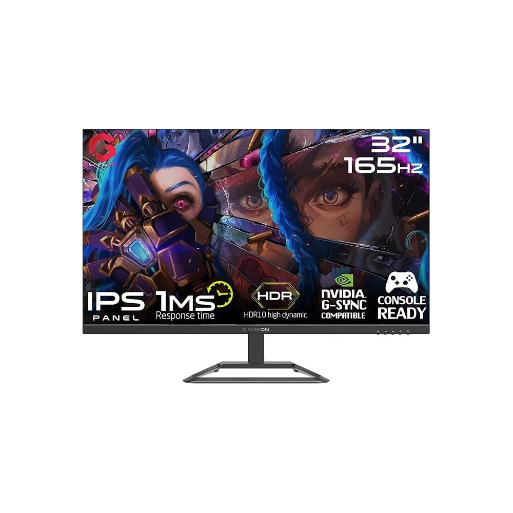 GAMEON GOP32QHD165IPS 32 Inch Gaming Monitor, QHD, 165Hz, 1ms, 2560 x 1440, 2K Computer Monitor, IPS, HDR 10, G-Sync And FreeSync, Tilt, Flat Screen, HDMI 2.1 Console Compatible, Black