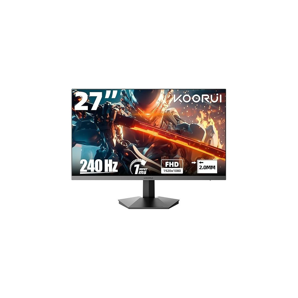 KOORUI 27 inch 240HZ FHD Gaming Monitor DCI-P3 90 Percent Color Gamut 1MS,1080P, Freesync, DisplayPort.HDMI Cable Black VESA