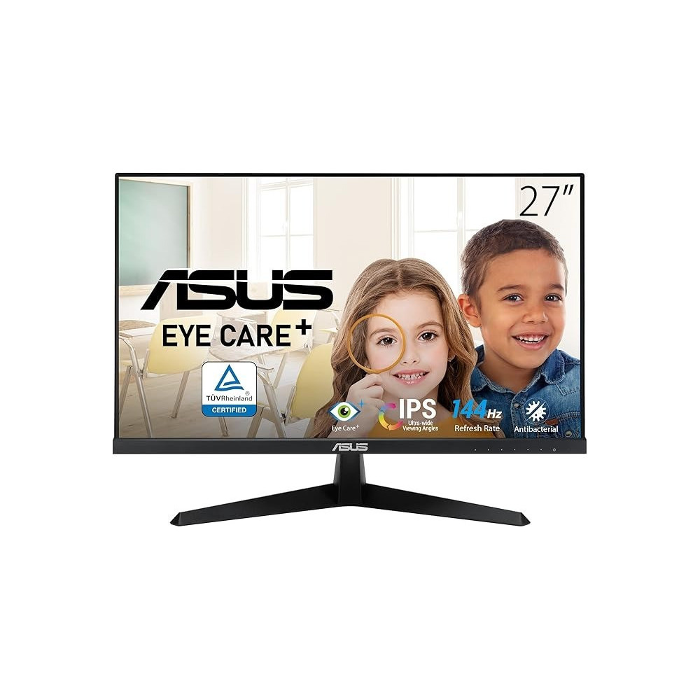 ASUS VY279HGE Eye Care Gaming Monitor-27 inch FHD 1920 x 1080), IPS, 144Hz, IPS, SmoothMotion, 1ms(MPRT), FreeSync Premium, Eye Care Plus technology, Blue Light Filter, Flicker Free, antibacterial treatment