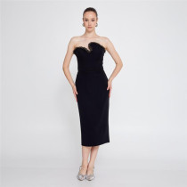 Strapless Midi Crepe Column Regular Evening Dress