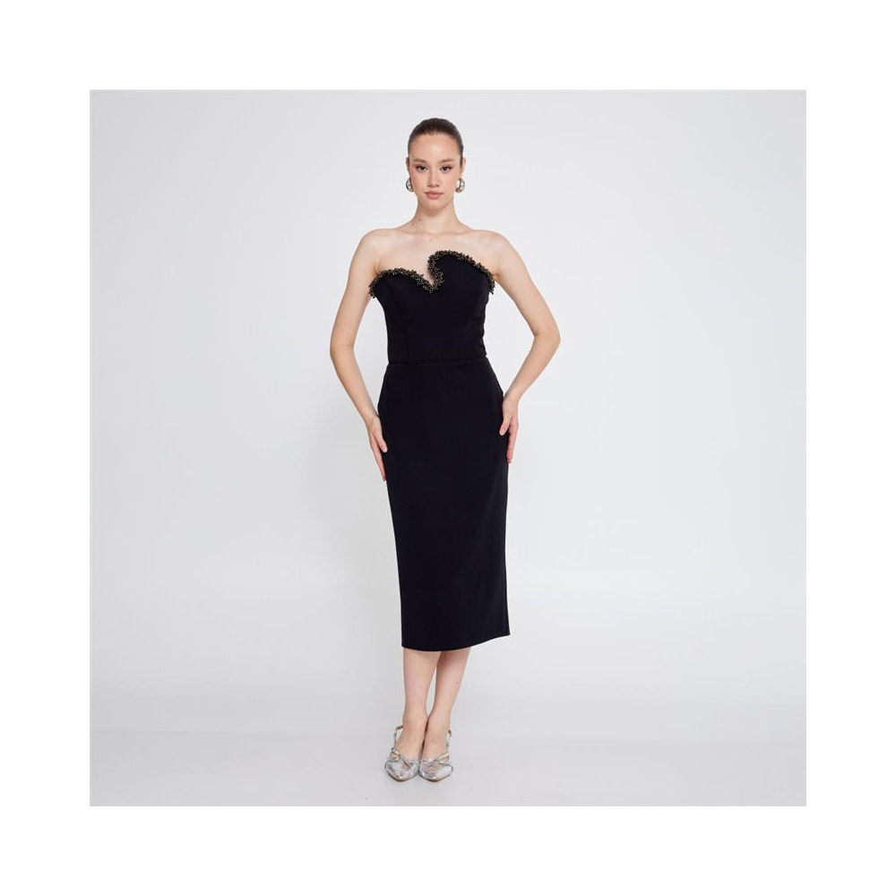 Strapless Midi Crepe Column Regular Evening Dress