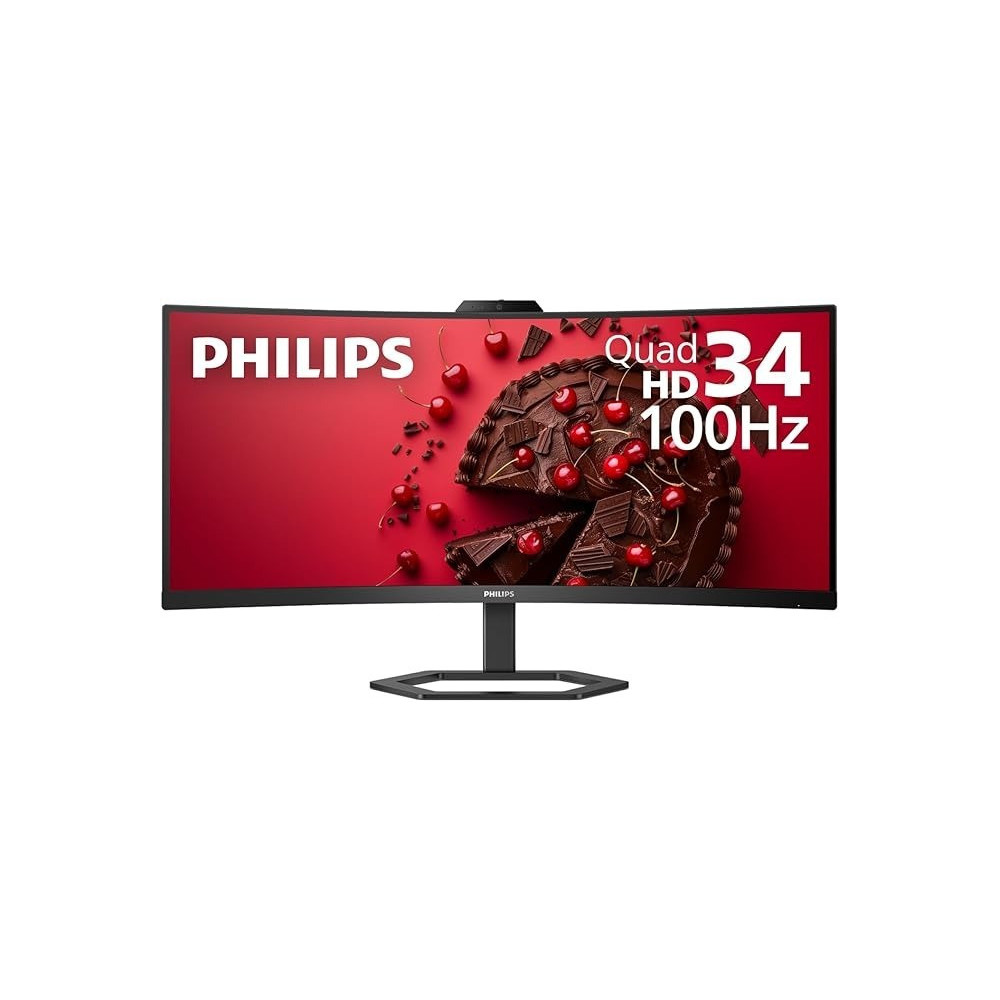 Philips 34 Inch UltraWide QHD 21:9 Monitor With Built-In Windows Hello Webcam And Noise Canceling Mic, Black