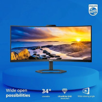 Philips 34 Inch UltraWide QHD 21:9 Monitor With Built-In Windows Hello Webcam And Noise Canceling Mic, Black