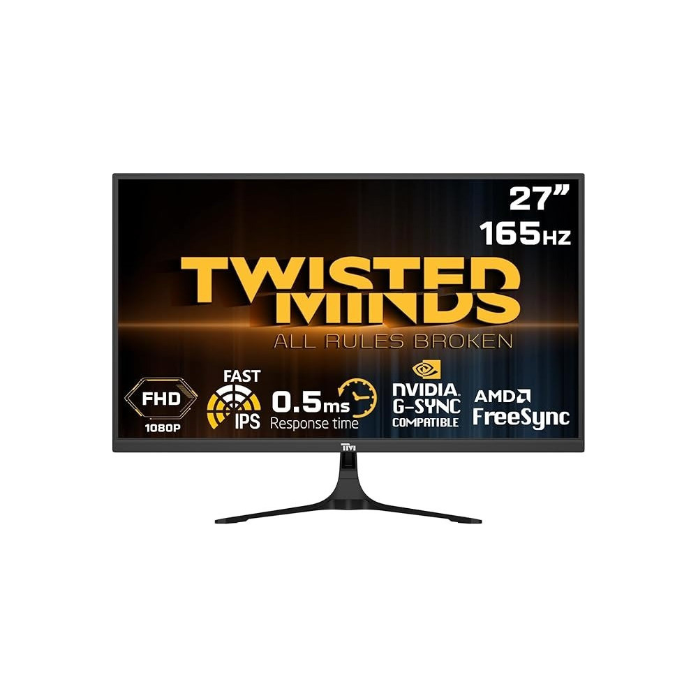 Twisted Minds 27 Inch Display Fast IPS Gaming Monitor - 1080 FHD Resolution, 165 Hz Refresh Rate, 16:9 Aspect Ratio, 0.5ms Response Time, Black