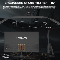 Twisted Minds 27 Inch Display Fast IPS Gaming Monitor - 1080 FHD Resolution, 165 Hz Refresh Rate, 16:9 Aspect Ratio, 0.5ms Response Time, Black