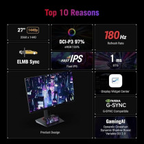 Asus ROG Strix 27 Inch QHD (2560 x 1440) HDR400 USB-C Gaming Monitor (XG27ACS), 180Hz, 1ms, Fast IPS, 133Percentage sRGB, Extreme Low Motion Blur Sync, G-Sync Compatible, DisplayWidget, Tripod Socket