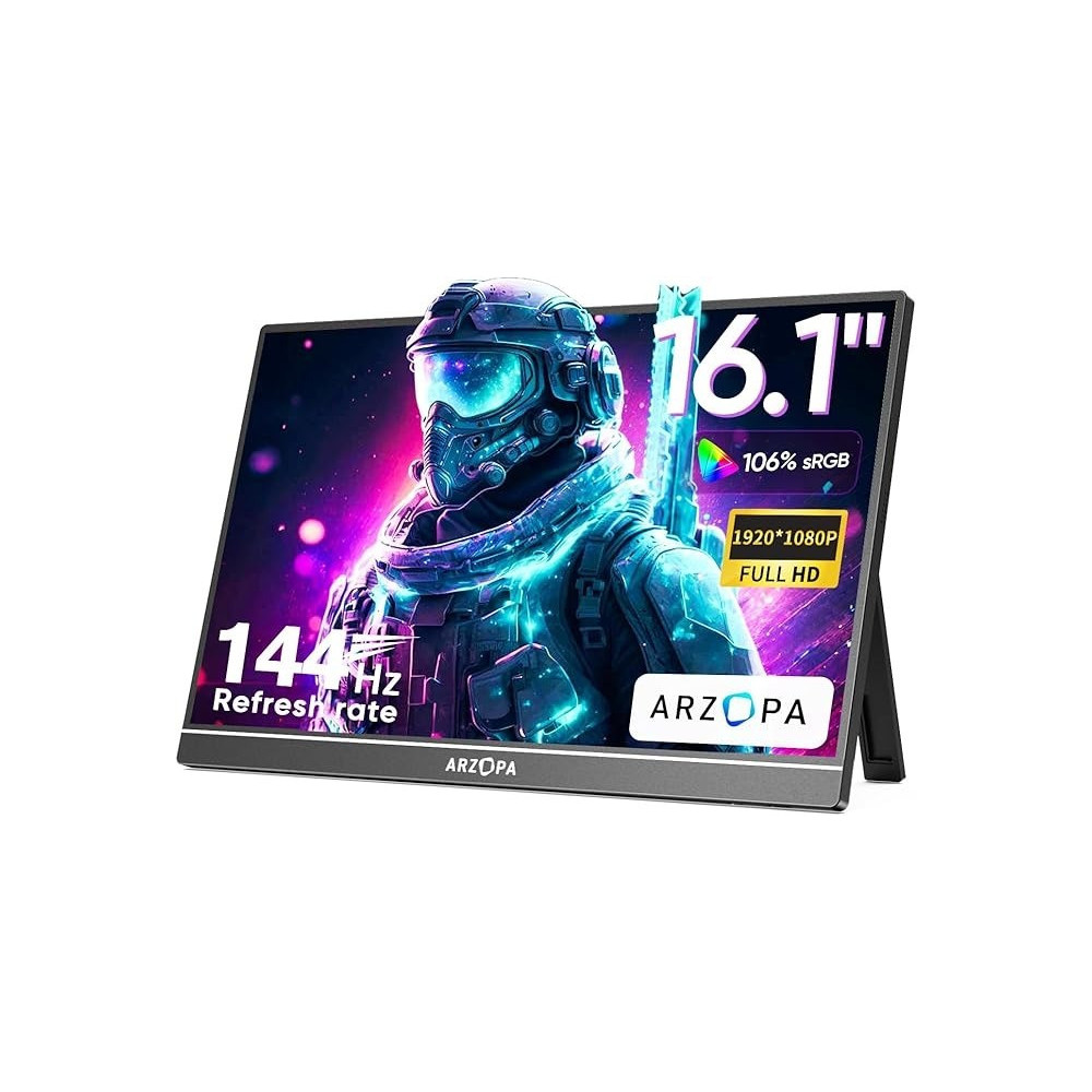 ARZOPA 16.1inch 144Hz Portable Gaming Monitor, 100 Percentage SRGB 1080P FHD Kickstand Portable Monitor with HDR, Ultra Slim, Eye Care, External Second Screen for Laptop, PC, PS5, Mac, Xbox, Switch-Z1FC