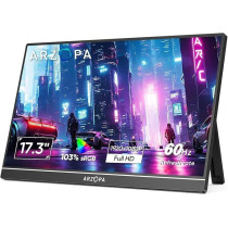ARZOPA Portable Monitor 17.3 inch, 1080P FHD IPS Kickstand Laptop Computer Monitor HDMI USB C External Screen with Dual Speakers for PC Mac Phone Xbox Switch PS5, A1M