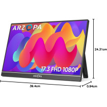 ARZOPA Portable Monitor 17.3 inch, 1080P FHD IPS Kickstand Laptop Computer Monitor HDMI USB C External Screen with Dual Speakers for PC Mac Phone Xbox Switch PS5, A1M