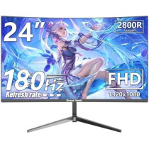 Great Voell 24 Inch Curved Gaming Monitor FHD 1920 x 1080P, 180Hz,Built-in Speakers, HDR, Anti-Blue Light Eye Protection, 99 Percentage SRGB, Support VESA, Tiltable with FreeSync, HDMI 2.0, Computer Screen 16/9