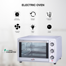 STAR TRACK 35L Electric Oven with Rotisserie, Convection, 120-Min Timer, Temperature Control 100 Degree-250Degree, Up/Down and Dual Function, 3 Knob Control, 5 Baking Accessories, Stainless Steel Body and Handle, 1500W