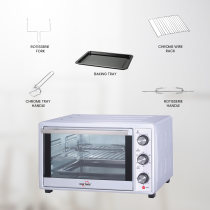 STAR TRACK 35L Electric Oven with Rotisserie, Convection, 120-Min Timer, Temperature Control 100 Degree-250Degree, Up/Down and Dual Function, 3 Knob Control, 5 Baking Accessories, Stainless Steel Body and Handle, 1500W