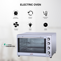 STAR TRACK 66L Electric Oven with Rotisserie, Convection, 4 Knob, 120-Min Timer, Skewer And Pizza Tray, 2200W Stainless Steel Body, Galvanized Inner Cavity