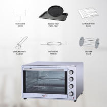 STAR TRACK 66L Electric Oven with Rotisserie, Convection, 4 Knob, 120-Min Timer, Skewer And Pizza Tray, 2200W Stainless Steel Body, Galvanized Inner Cavity