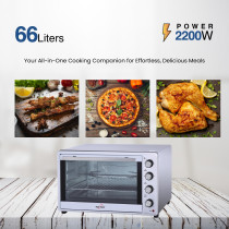 STAR TRACK 66L Electric Oven with Rotisserie, Convection, 4 Knob, 120-Min Timer, Skewer And Pizza Tray, 2200W Stainless Steel Body, Galvanized Inner Cavity