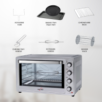 STAR TRACK 100L Electric Oven with Self-Clean, Rotisserie, Convection, 120-Min Timer, 2200W, 8 Stainless Steel Heating Elements