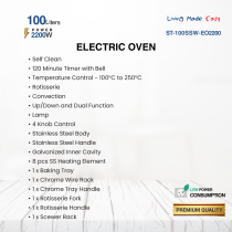 STAR TRACK 100L Electric Oven with Self-Clean, Rotisserie, Convection, 120-Min Timer, 2200W, 8 Stainless Steel Heating Elements