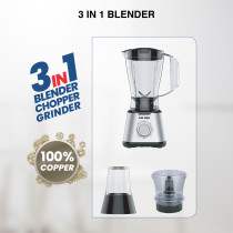 STAR TRACK 3 in 1 Blender, Chopper And Grinder, 600W, 1.5L Glass Jug, 5 Speed with Pulse, Anti-Slip, Low Power Consumption, Premium, Grey