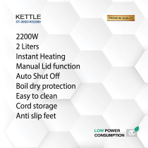 STAR TRACK 2.0L Electric Kettle, 2200W, Instant Heating, Manual Lid, Auto Shut Off, Boil Dry Protection